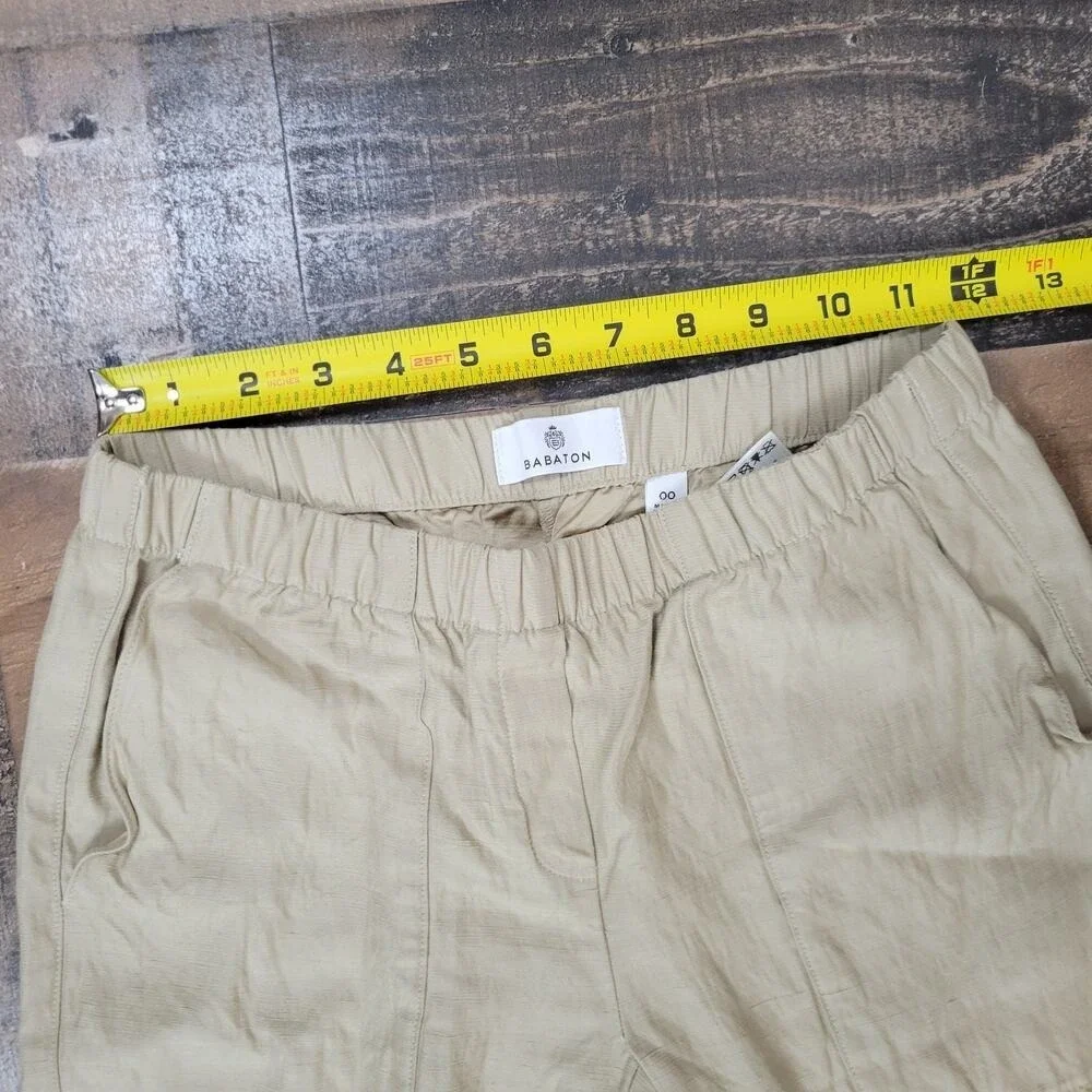 Aritzia Babaton Womens 00 Titan Pants Mid Rise‎ Cargo Pull-On Beige Linen Blend